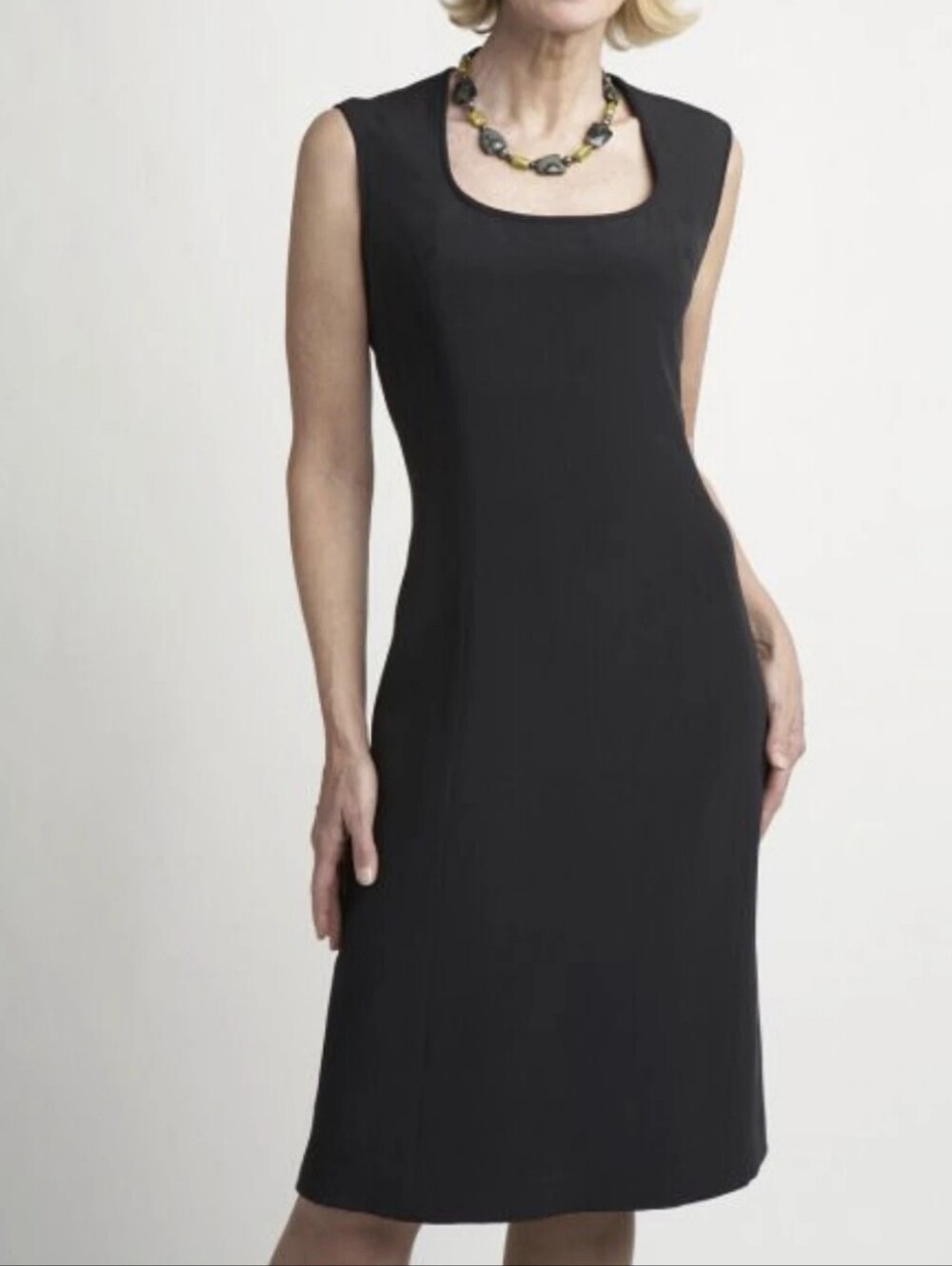 NIN MCLEMORE Classic Black SILK Sleeveless Square-Neck Dress LBD, Size 4